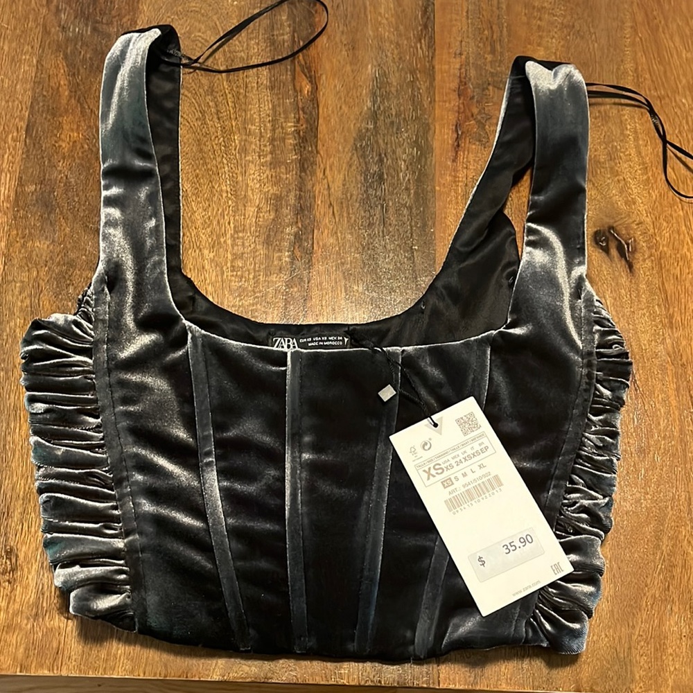 Zara gray velvet top xs new with tags